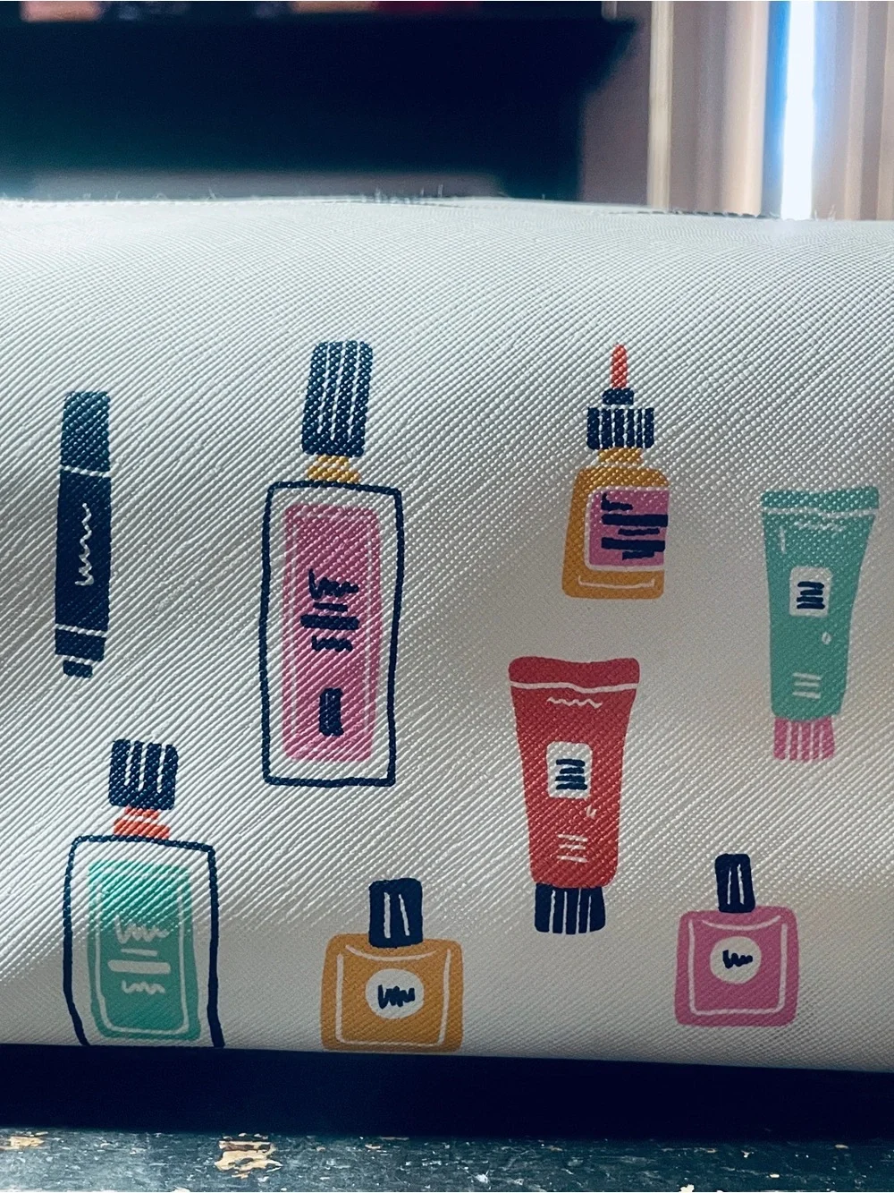 White Cosmetic Pouch with Colorful Beauty Print